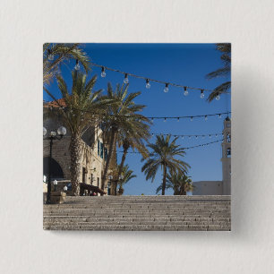 Bóton Quadrado 5.08cm Israel, Tel Aviv, Jaffa, escadas, Old Jaffa