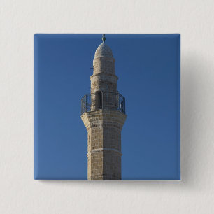 Bóton Quadrado 5.08cm Israel, Tel Aviv, Jaffa, minarete mesquita