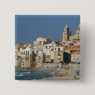Bóton Quadrado 5.08cm Itália, Sicília, Cefalù, Vista da cidade com Duomo