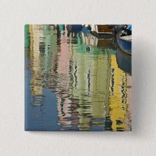 Bóton Quadrado 5.08cm Itália, Veneza, Burano. Casas multicoloridas ao lo