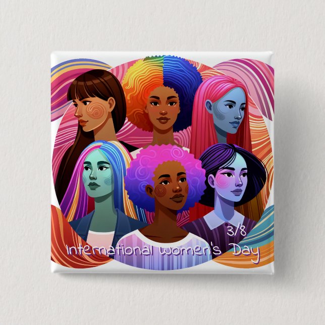 Bóton Quadrado 5.08cm IWD | Dia Internacional da Mulher é 8 de março (Frente)