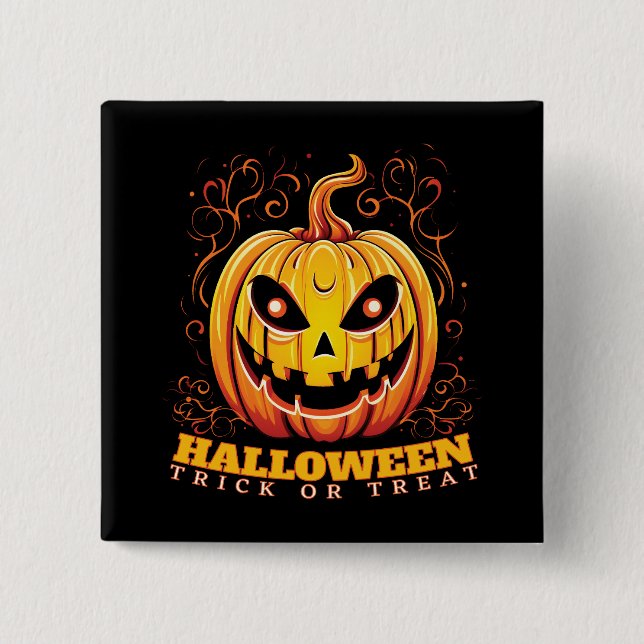 Bóton Quadrado 5.08cm Jack-O-Lanterna Halloween Pumpkin (Frente)