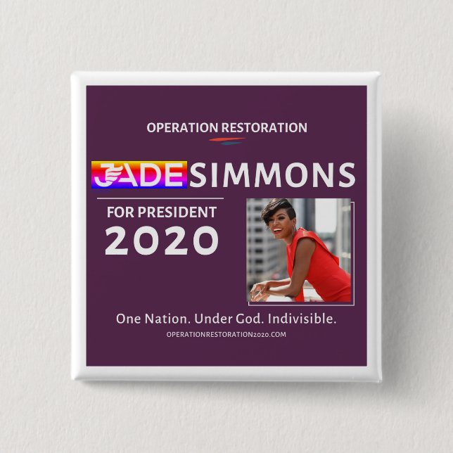 Bóton Quadrado 5.08cm Jade Simmons para o Presidente 2020 (Frente)