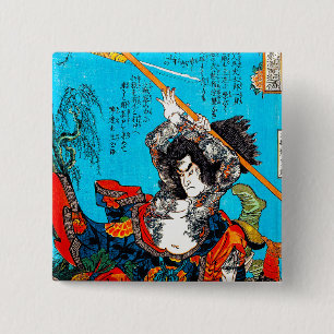 Bóton Quadrado 5.08cm Japanês Antigo Guerreiro Samurai Legal oriental J