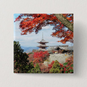 Bóton Quadrado 5.08cm Japão, Quioto. Templo Kiyomizu em cores de outono