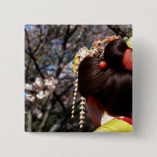 Bóton Quadrado 5.08cm Japão, Quioto. Vista traseira de geisha