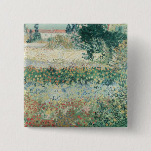 Bóton Quadrado 5.08cm Jardim de Vincent van Gogh na flor, Arles, 1888