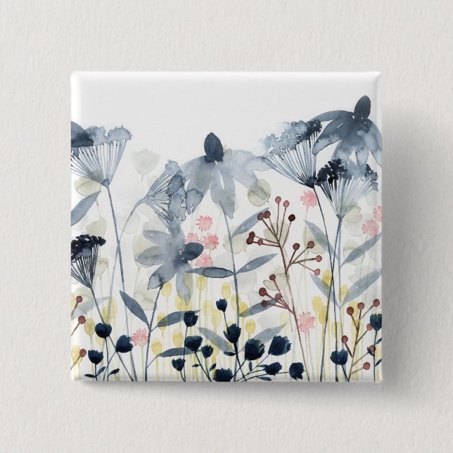 Bóton Quadrado 5.08cm Jardins Camadas - Flores de Aquarela (Frente)
