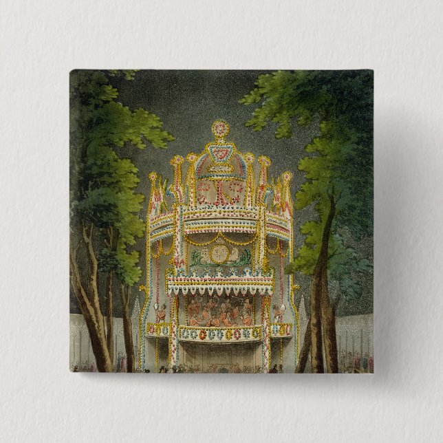 Bóton Quadrado 5.08cm Jardins de Vauxhall, 1808 (Frente)