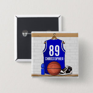 Bóton Quadrado 5.08cm Jérsei azul e branco personalizado do basquetebol