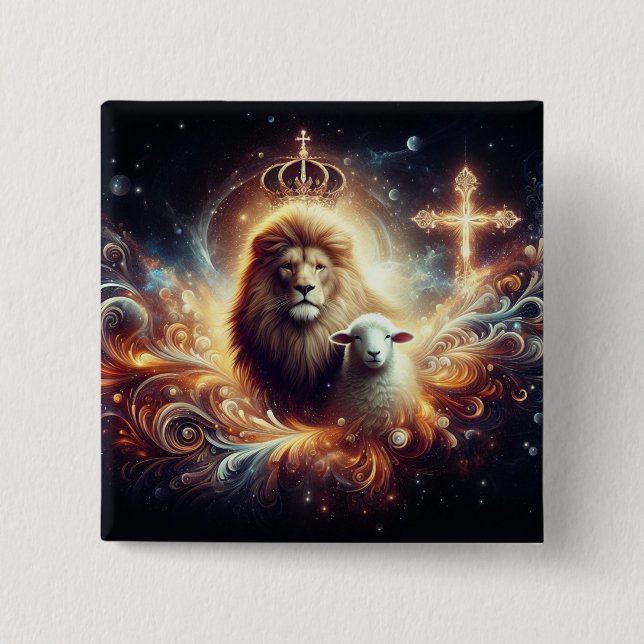 Bóton Quadrado 5.08cm Jesus é o Leão e o Lamb (Frente)