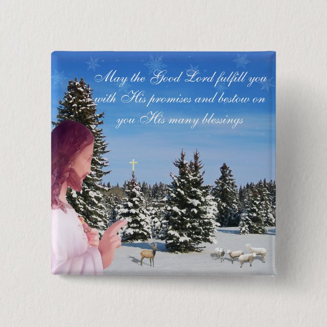 Bóton Quadrado 5.08cm Jesus e Ovinos (Frente)