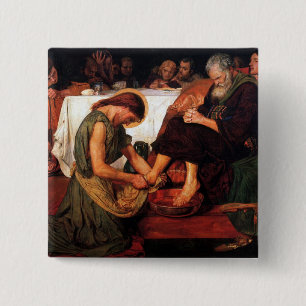 Bóton Quadrado 5.08cm Jesus Lavando os Pés de Pedro