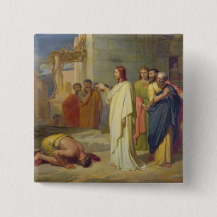 Bóton Quadrado 5.08cm Jesus que cura o Leper, 1864