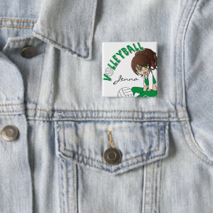 Bóton Quadrado 5.08cm Jogador de voleibol bonito da menina no verde