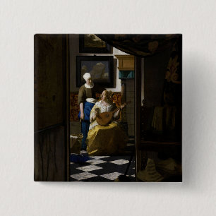 Bóton Quadrado 5.08cm Johannes Vermeer - A Carta do Amor