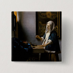 Bóton Quadrado 5.08cm Johannes Vermeer - Mulher Equilibrando