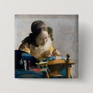 Bóton Quadrado 5.08cm Johannes Vermeer - O Lacemaker