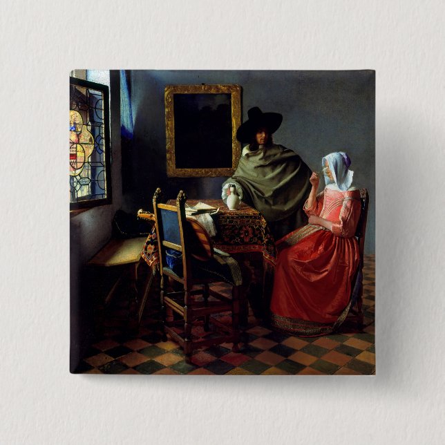 Bóton Quadrado 5.08cm Johannes Vermeer - O Vidro do Vinho (Frente)