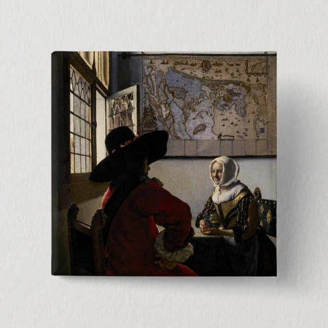 Bóton Quadrado 5.08cm Johannes Vermeer - Oficial com uma Garota Rindo (Frente)