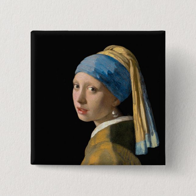 Bóton Quadrado 5.08cm Johannes Vermeer - Rapariga com um Ouriço de Pérol (Frente)