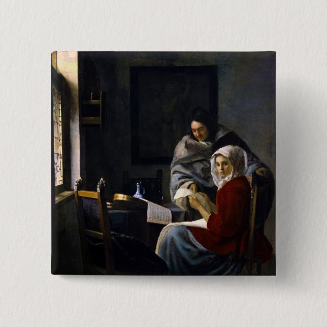 Bóton Quadrado 5.08cm Johannes Vermeer - Rapariga Interrompida em Sua Mú (Frente)