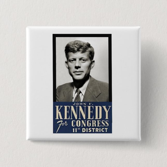 Bóton Quadrado 5.08cm John F. Kennedy para o congresso (Frente)