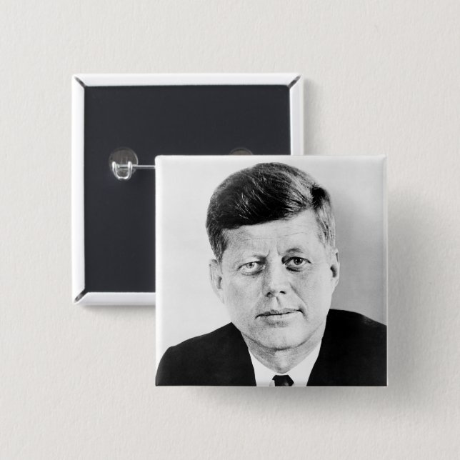 Bóton Quadrado 5.08cm John Jack Kennedy Casa Branca Presidencial dos EUA (Frente & Verso)