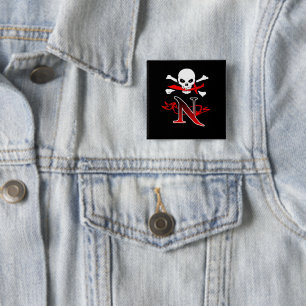 Bóton Quadrado 5.08cm Jolly Roger N Monograma Inicial