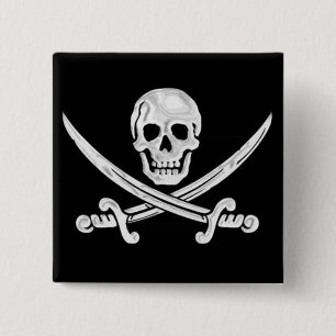 Bóton Quadrado 5.08cm Jolly Roger Skull