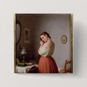 Bóton Quadrado 5.08cm Jovem mulher que entrança seu cabelo