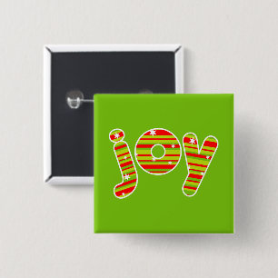 Bóton Quadrado 5.08cm JOY at Christmas, Red & Green Stripes