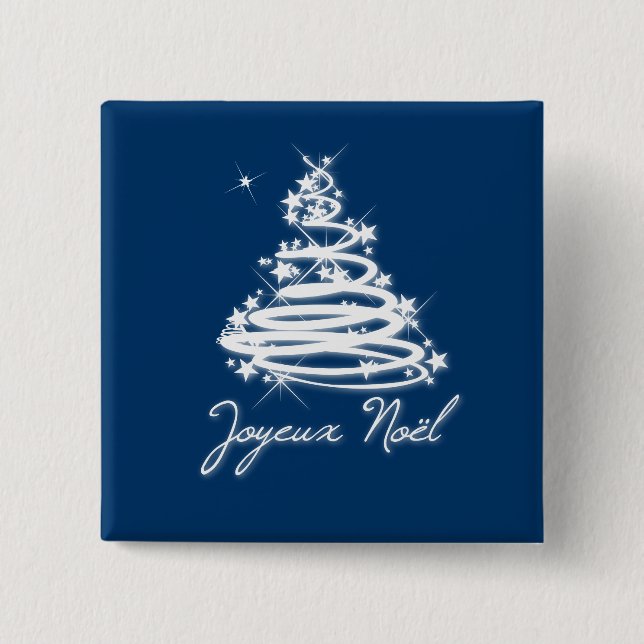 Bóton Quadrado 5.08cm Joyeux Noël com árvore de Natal (Frente)