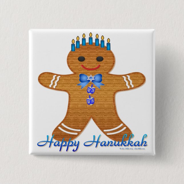 Bóton Quadrado 5.08cm Judaica Hanukkah Gingerpão Man Menorah (Frente)