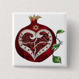 Bóton Quadrado 5.08cm Judaica Pomegranate Heart Hanukkah Rosh Hashanah