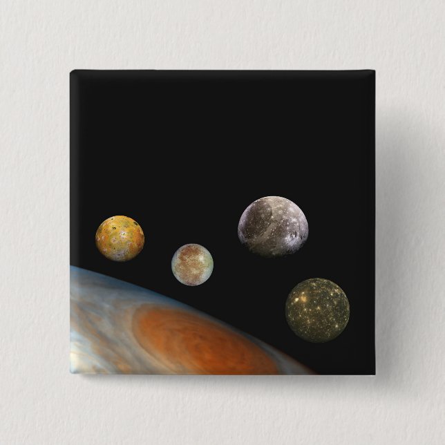 Bóton Quadrado 5.08cm Júpiter e Quatro Luas Satélites Galileanos (Frente)
