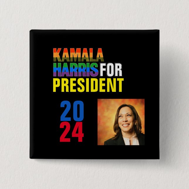 Bóton Quadrado 5.08cm Kamala Harris 2024 (Frente)