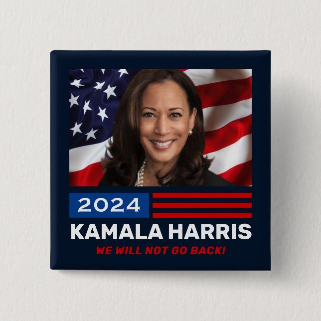 Bóton Quadrado 5.08cm Kamala Harris 2024 Não Voltaremos (Frente)
