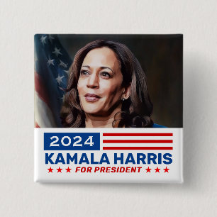 Bóton Quadrado 5.08cm Kamala Harris 2024 para a Campanha do Presidente