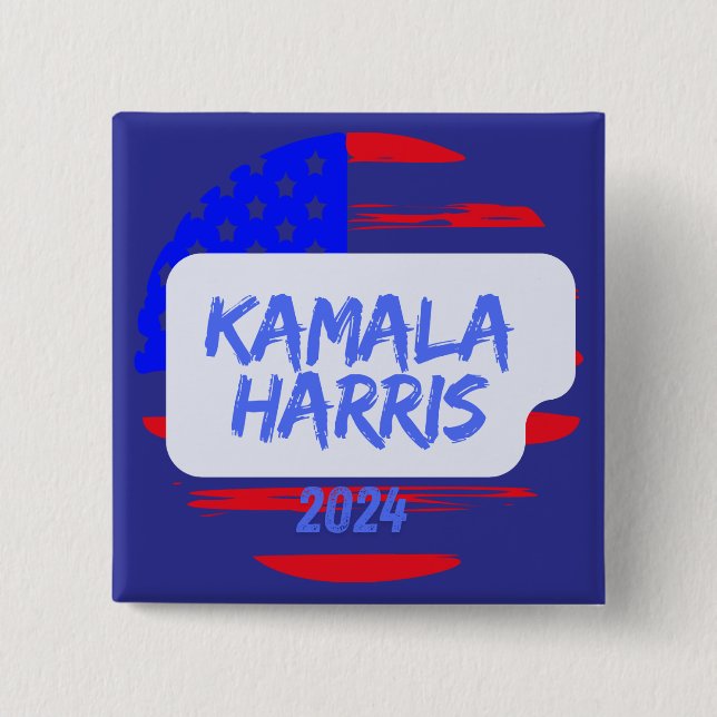 Bóton Quadrado 5.08cm Kamala Harris 2024. Quadrada (Frente)