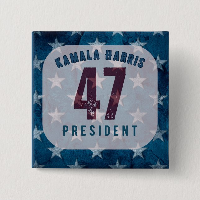 Bóton Quadrado 5.08cm Kamala Harris 47º Presidente. Quadrada (Frente)