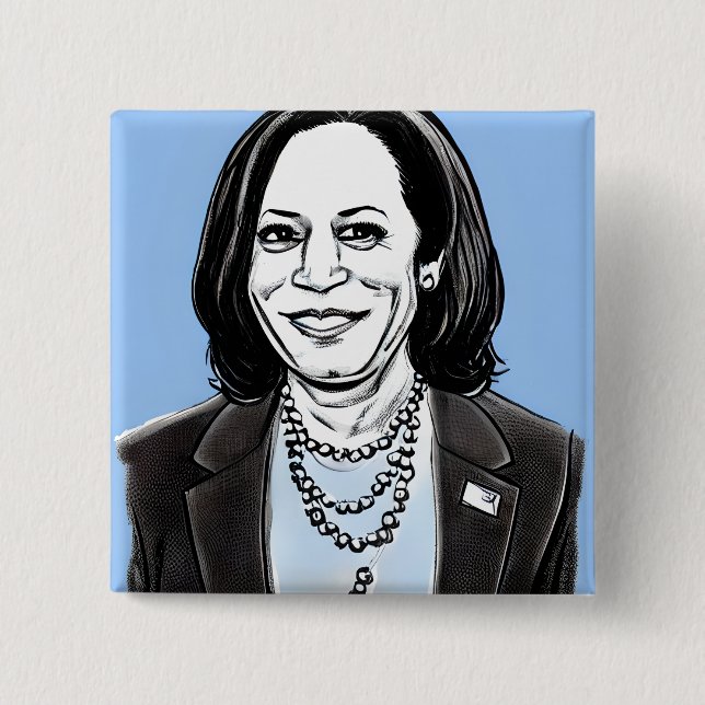 Bóton Quadrado 5.08cm Kamala Harris Caricatura Política (Frente)