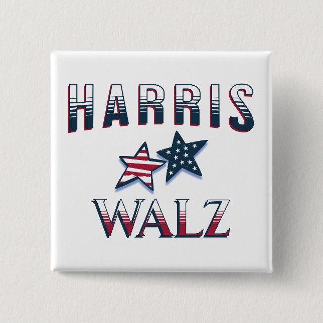 Bóton Quadrado 5.08cm Kamala Harris e Tim Walz 2024 (Frente)