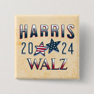Bóton Quadrado 5.08cm Kamala Harris e Tim Walz 2024