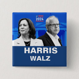 Bóton Quadrado 5.08cm Kamala Harris e Tim Walz 2024