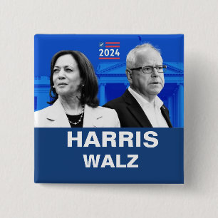 Bóton Quadrado 5.08cm Kamala Harris e Tim Walz 2024