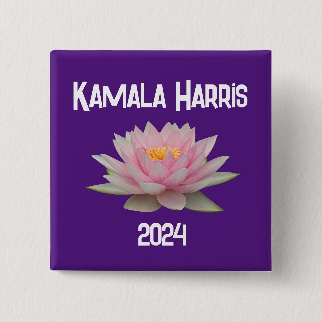 Bóton Quadrado 5.08cm Kamala Harris Lotus 2024 (Frente)