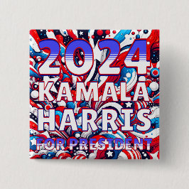 Bóton Quadrado 5.08cm Kamala Harris para o Presidente 2024