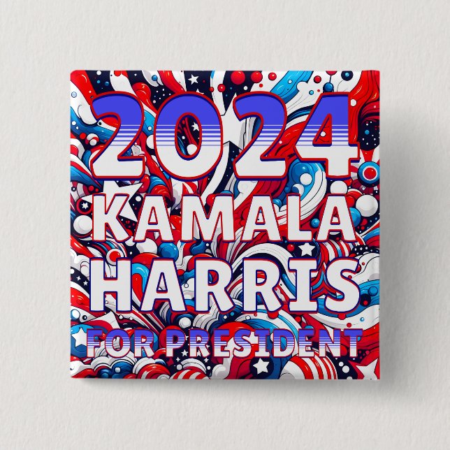 Bóton Quadrado 5.08cm Kamala Harris para o Presidente 2024 (Frente)