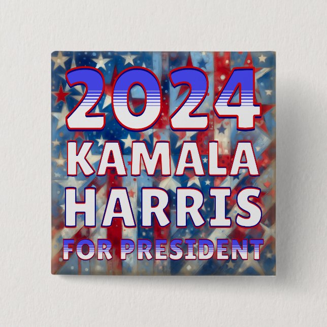 Bóton Quadrado 5.08cm Kamala Harris para o Presidente 2024 (Frente)